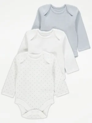 White Mini Star Long Sleeve Bodysuits 3 Pack | Baby | George at ASDA